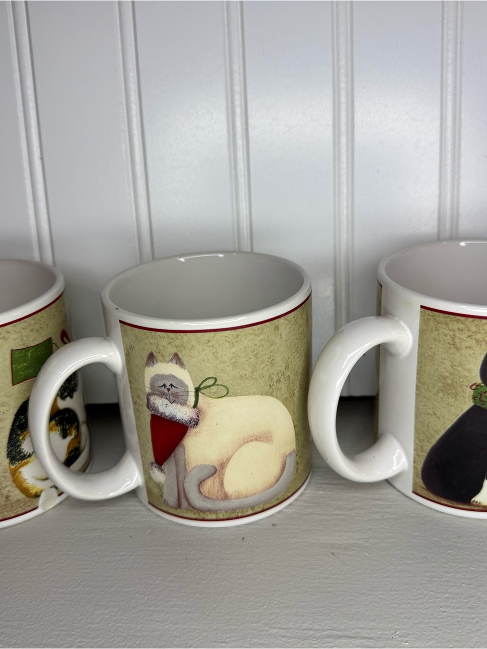 Sakura Christmas Cats Coffee Tea or Hot Chocolate Mugs Stoneware 3.5 in Lot of 3